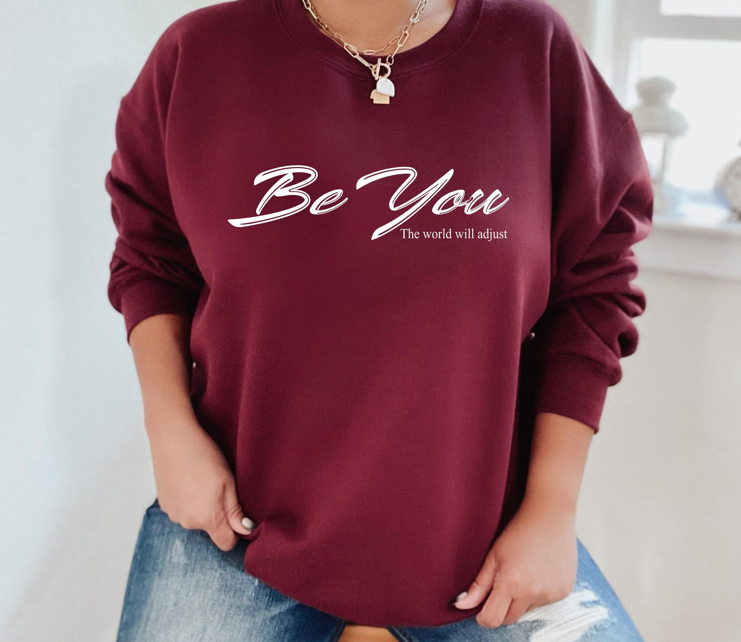 Authentic women's affirmation sweatshirt for mindful and unapologetic living in maroon