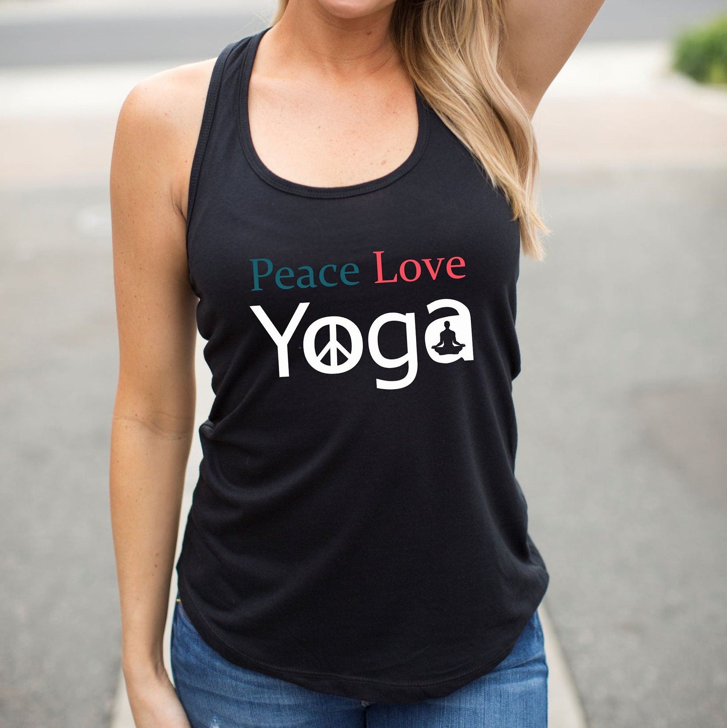 Peace Love Yoga women's tank — gift for yoga lovers, casual yoga shirt for women