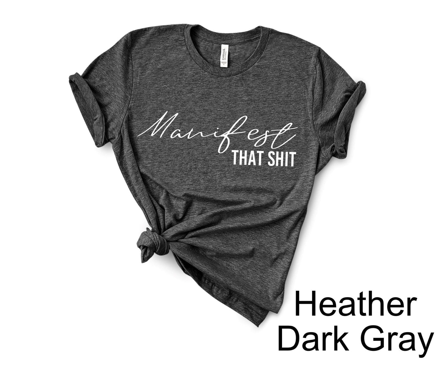 Empowering women's manifestation t-shirt for yoga, gym and daily motivation in dark grey