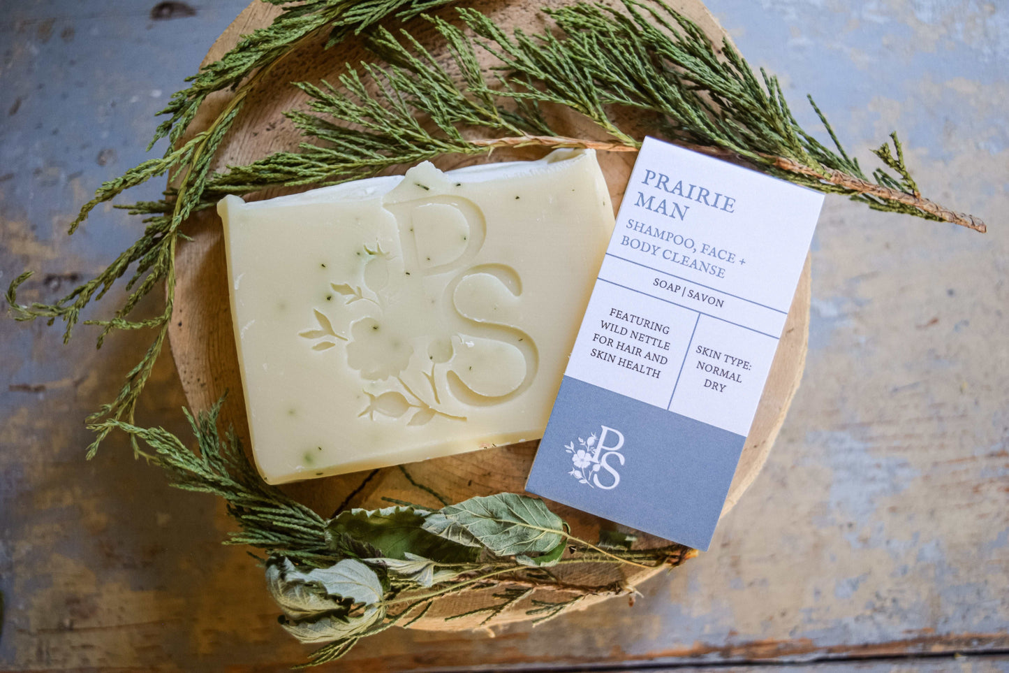 Natural Prairie Man Bar close-up showing handcrafted artisan soap detail