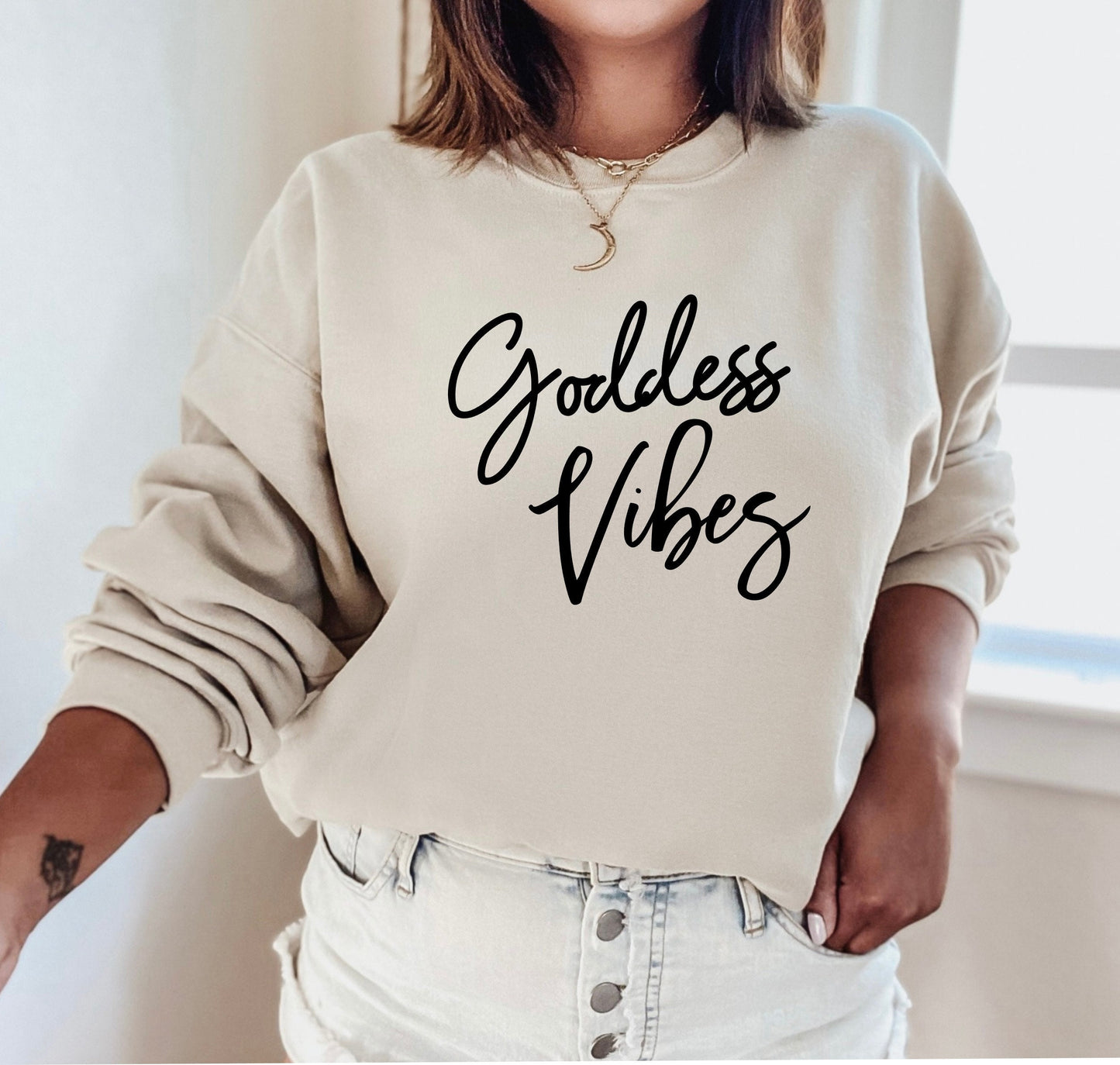 Confident women's affirmation sweatshirt for mindful and empowered living in beige