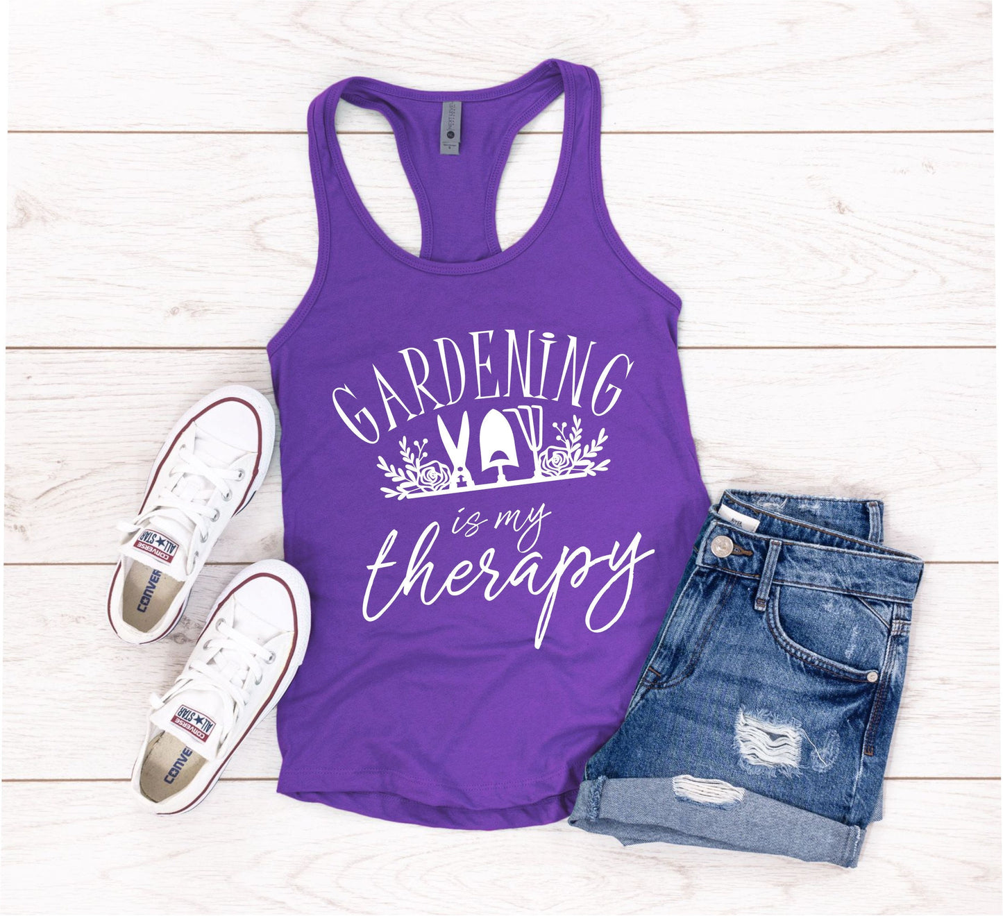 Funny gardening lover's tank top as a perfect gift for plant moms in purple