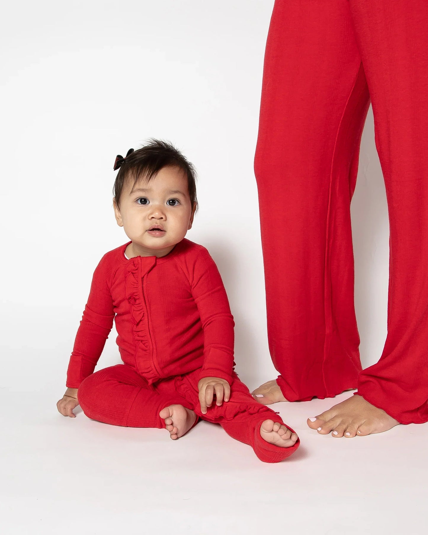 Ribbon Red Pointelle Bamboo Pajama Set — Long Sleeve & Pants