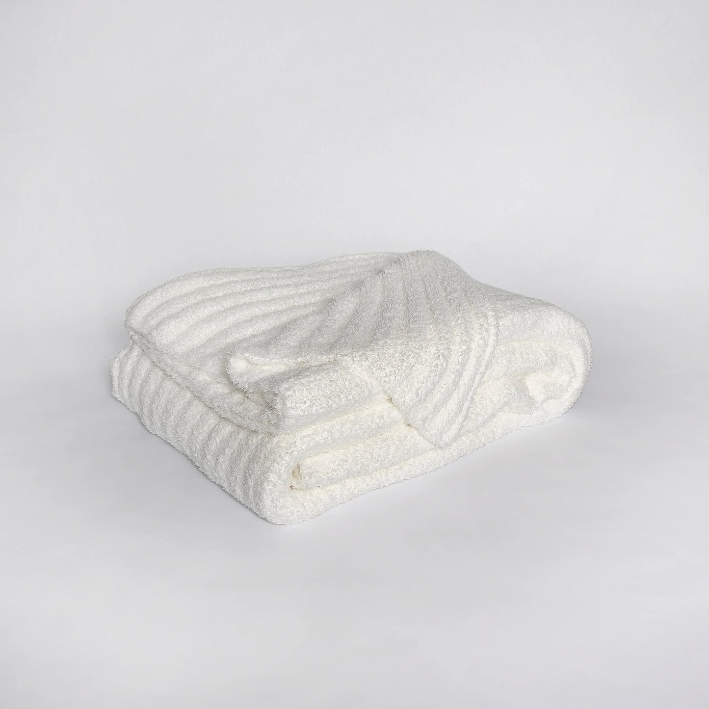 White Ribbed Extended Throw Blanket — Lightweight Plush