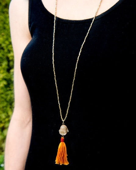 Handcrafted Buddha and tassel necklace with pendant — ethically sourced bohemian spiritual jewelry made in India