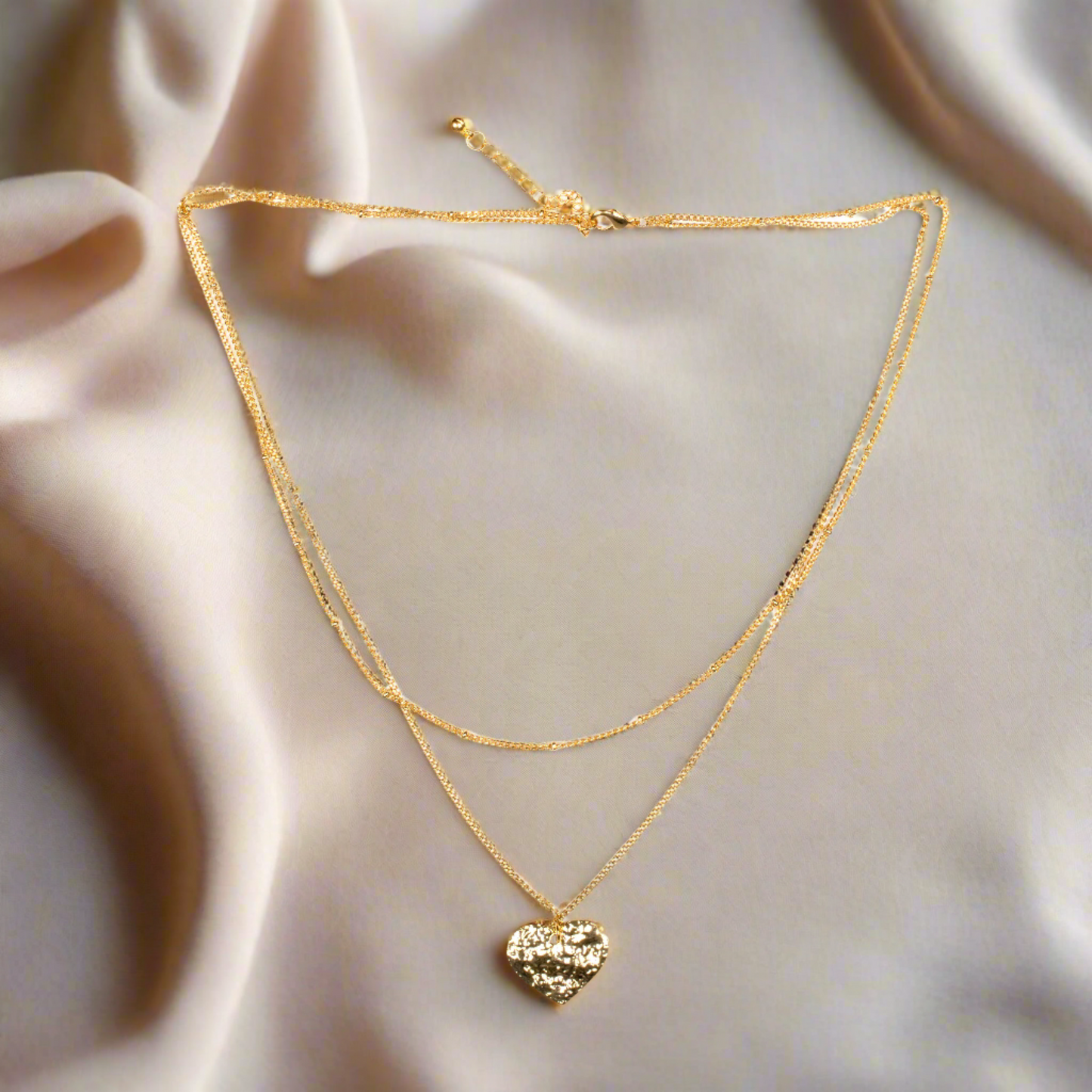 Layered gold heart pendant necklace romantic artisan jewelry