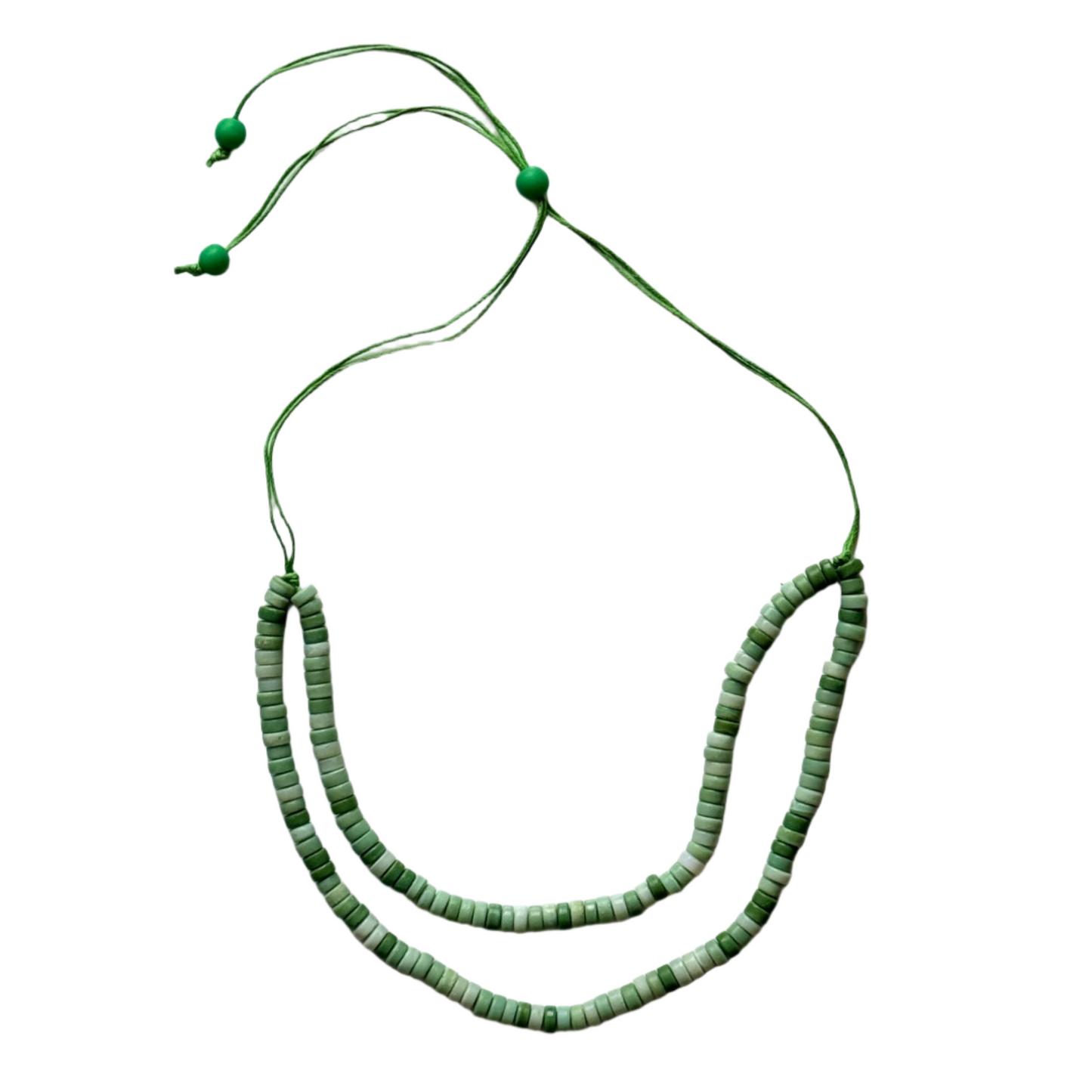 Colorful double strand glass bead necklace boho artisan green