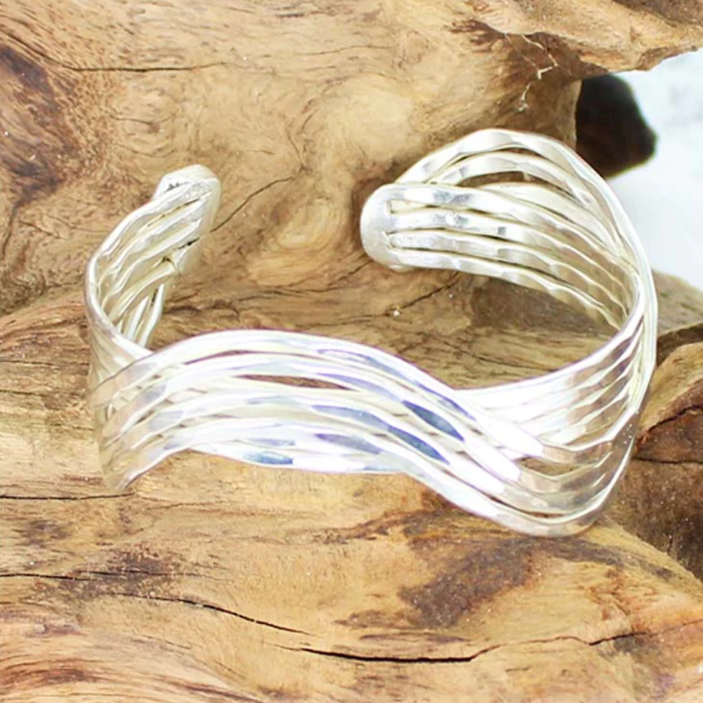 Handmade silver wave cuff bracelet boho everyday jewelry