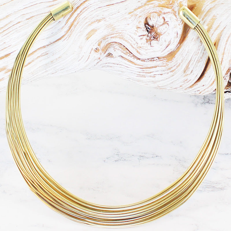 Handmade gold multi strand wire collar necklace bohemian style