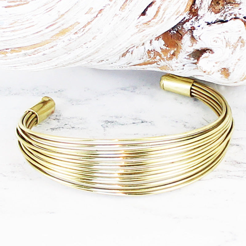 Layered gold wire cuff bracelet boho artisan jewelry