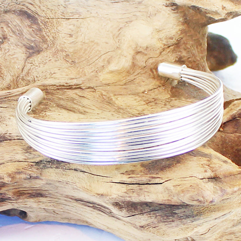 Layered silver wire cuff bracelet boho artisan jewelry