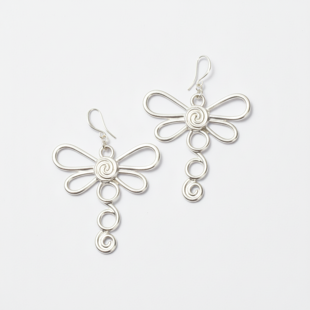 Silver plate large dragonfly drop earrings nature boho jewelry hand made in Bali