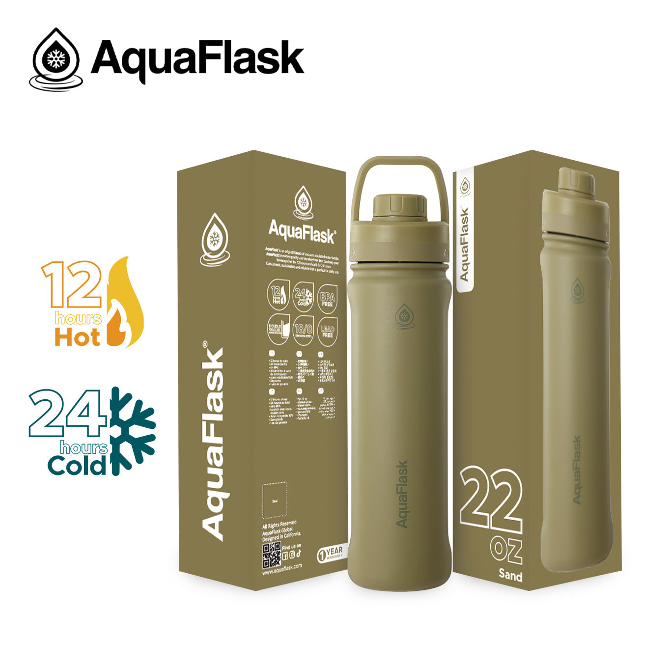 sand color Leak-proof AquaFlask Sports 650ml for reducing single-use plastic waste
