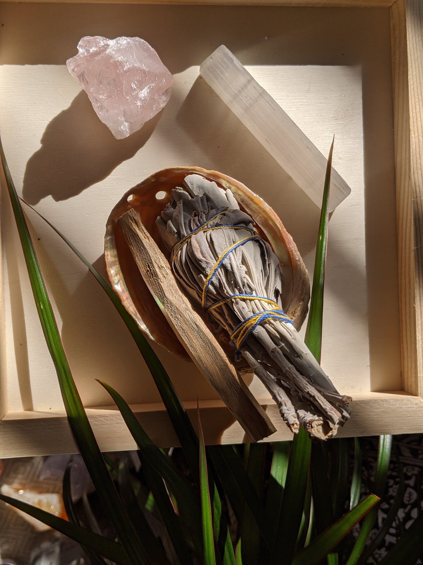 Starter smudge kit with white sage and crystals for cleansing and positive energy rituals