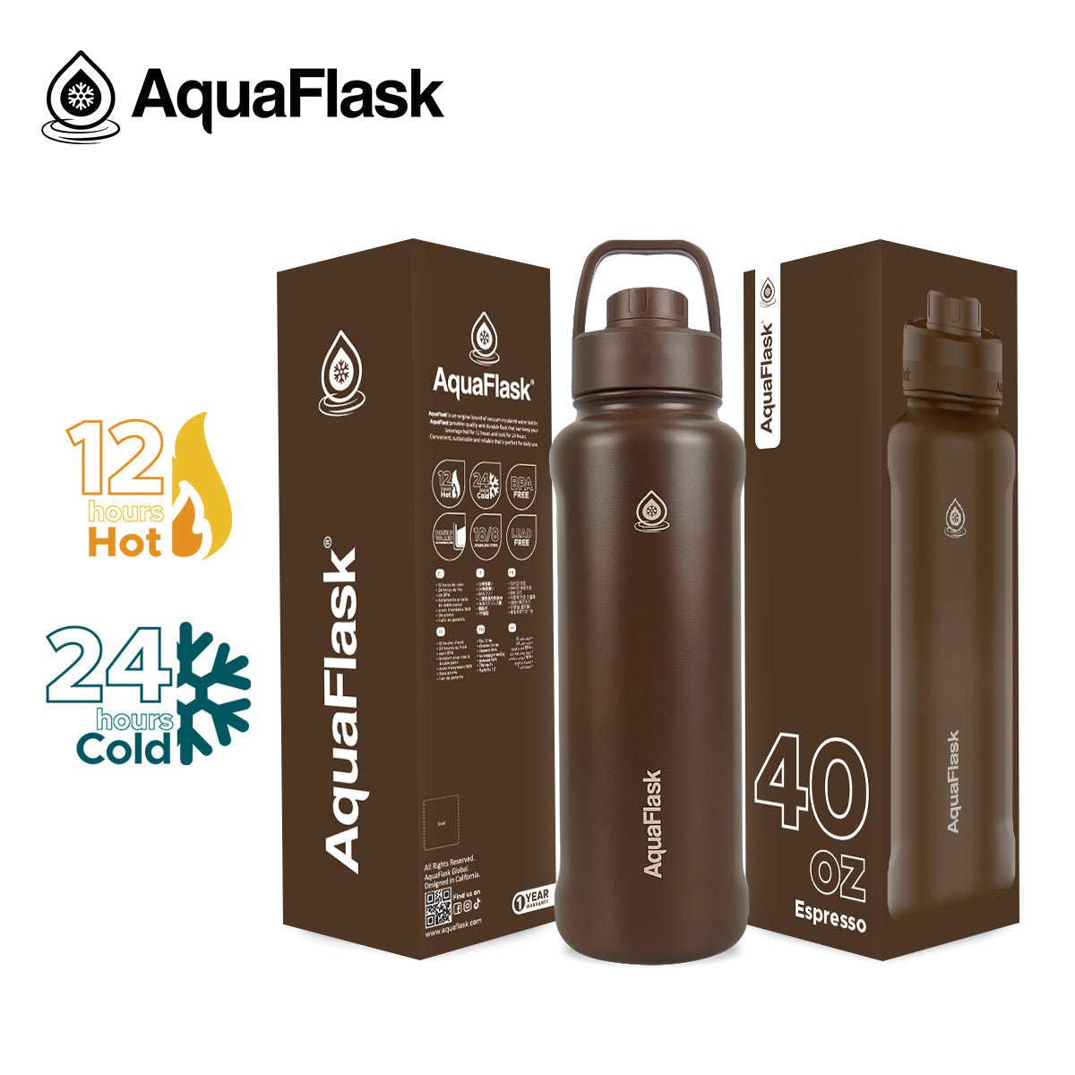 AquaFlask 1080ml (40oz) Stainless Steel Water Bottle with Sports Lid – Hot & Cold, Leakproof, BPA-Free - Best Life Apparel