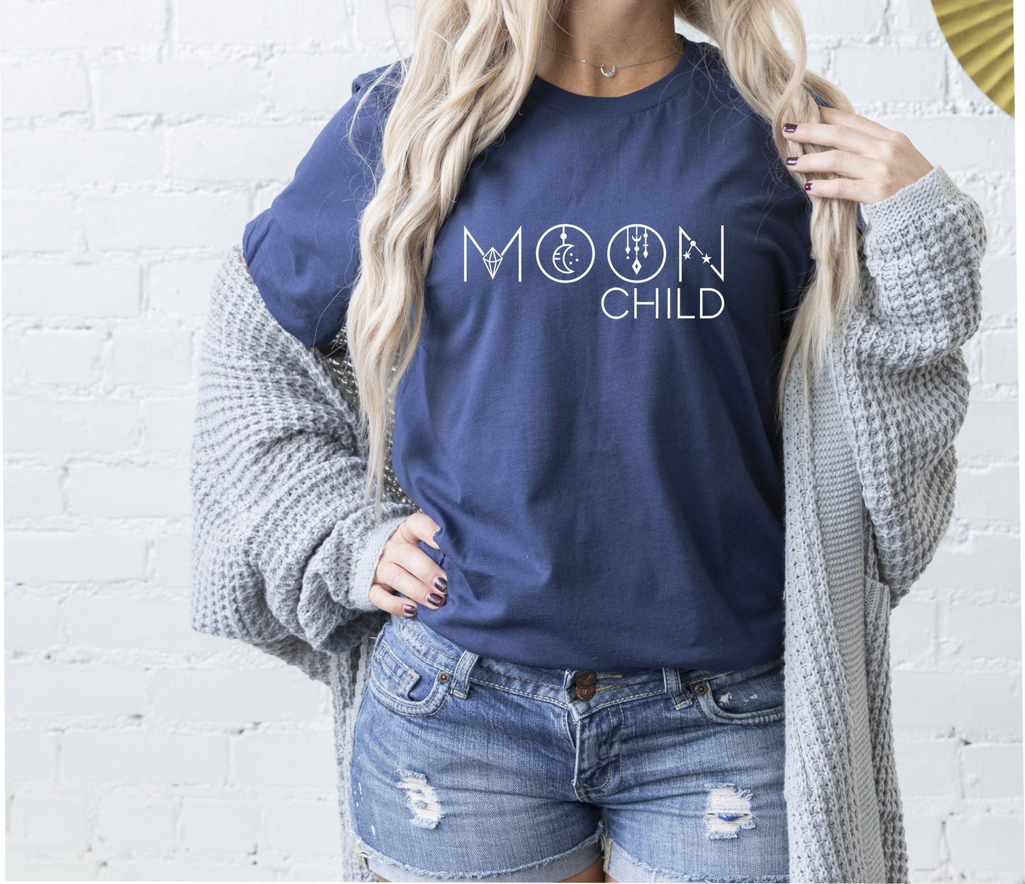 Empowering moon child t-shirt as a perfect gift for spiritual women in navy blue