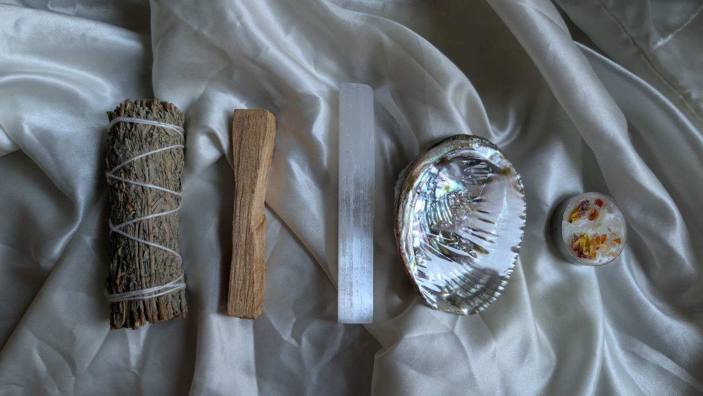 Welcome home smudge kit with sage and crystals for positive energy and fresh starts