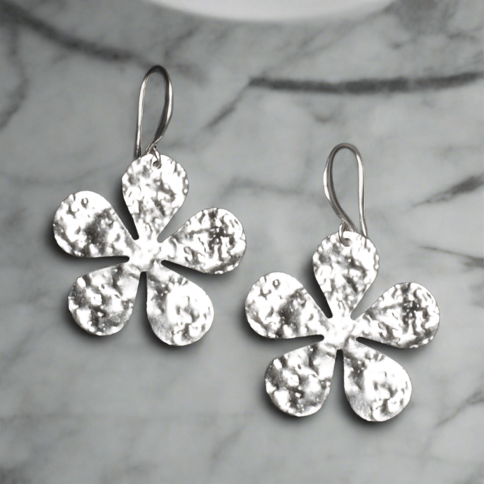 Hammered Flower Earring - Silver Plate - Best Life Apparel