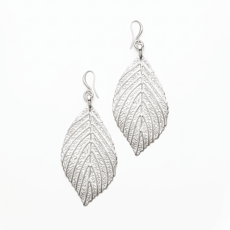 Large Leaf Earrings In Silver Plate - Best Life Apparel