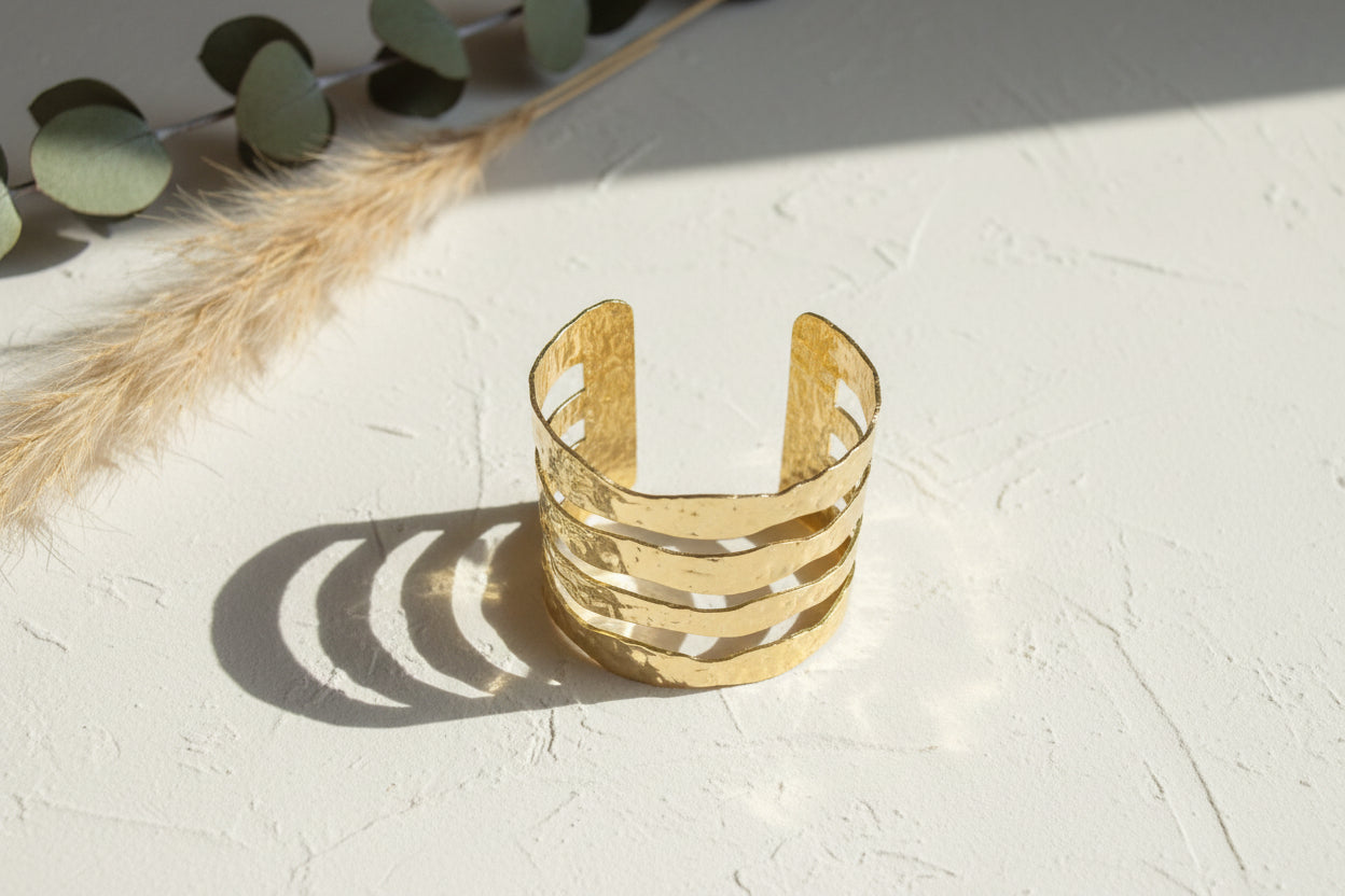 Handmade gold four bar bangle boho minimalist style cuff