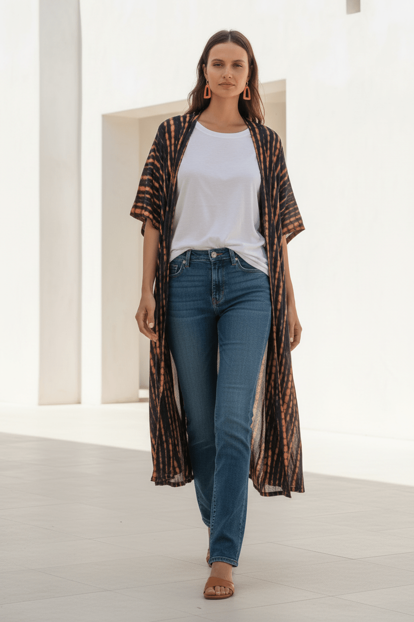 Long Kimono In Orange & Black Tie Dye - Best Life Apparel