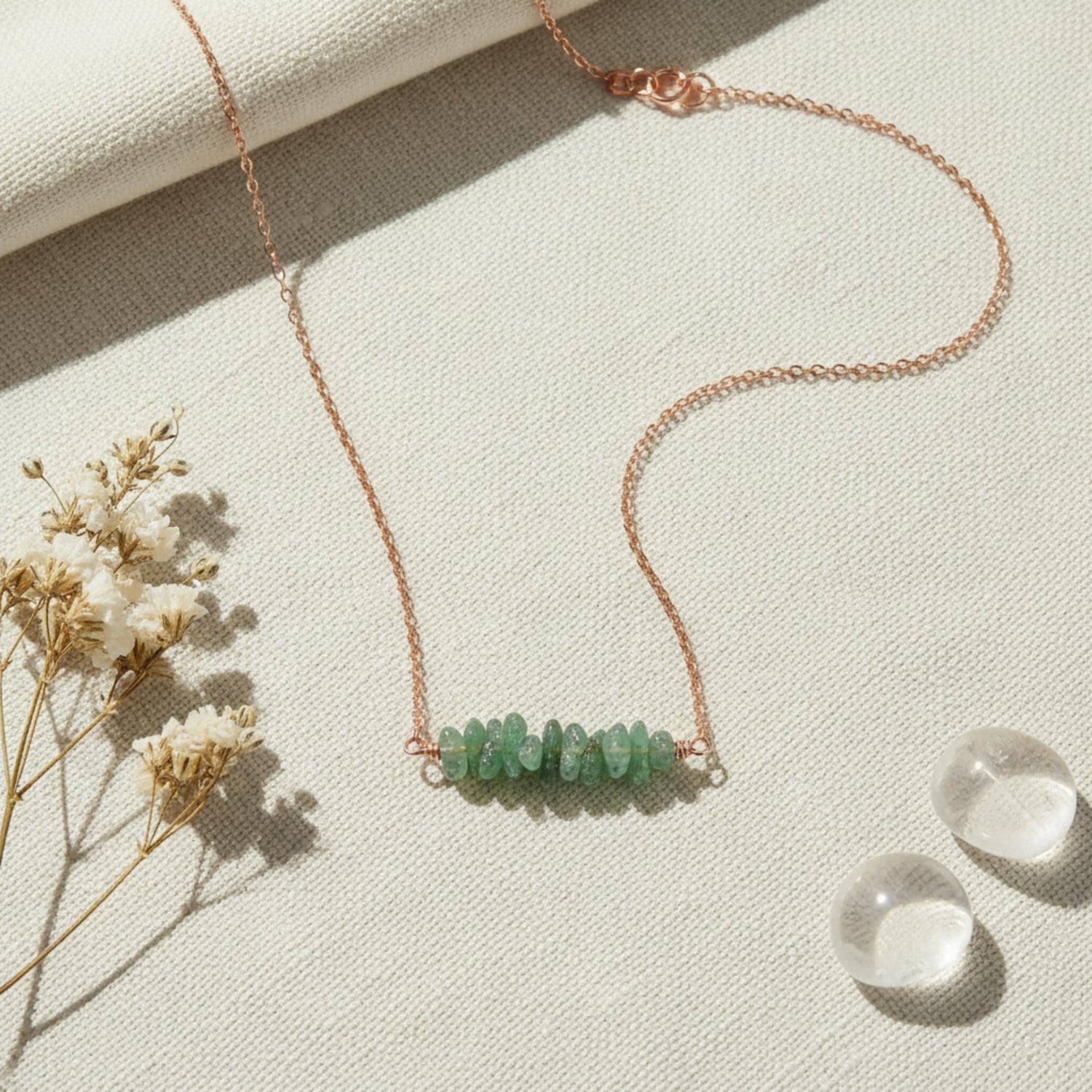 Green Aventurine Gemstone Necklace on a rose gold cable chain - made by Intention Charms