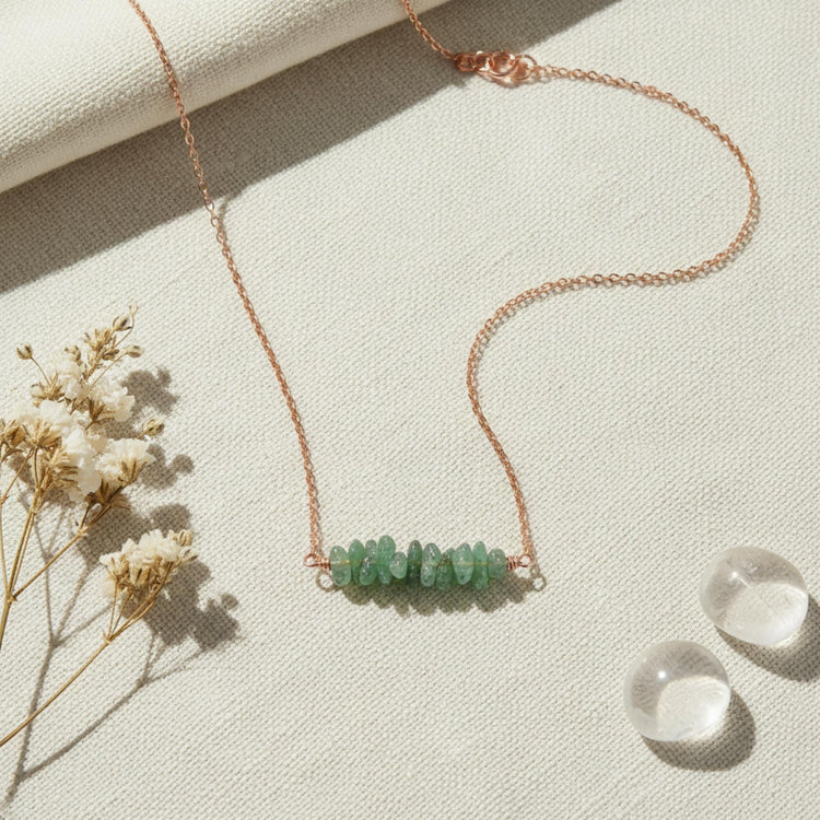 Green Aventurine Gemstone Necklace on a rose gold cable chain - made by Intention Charms