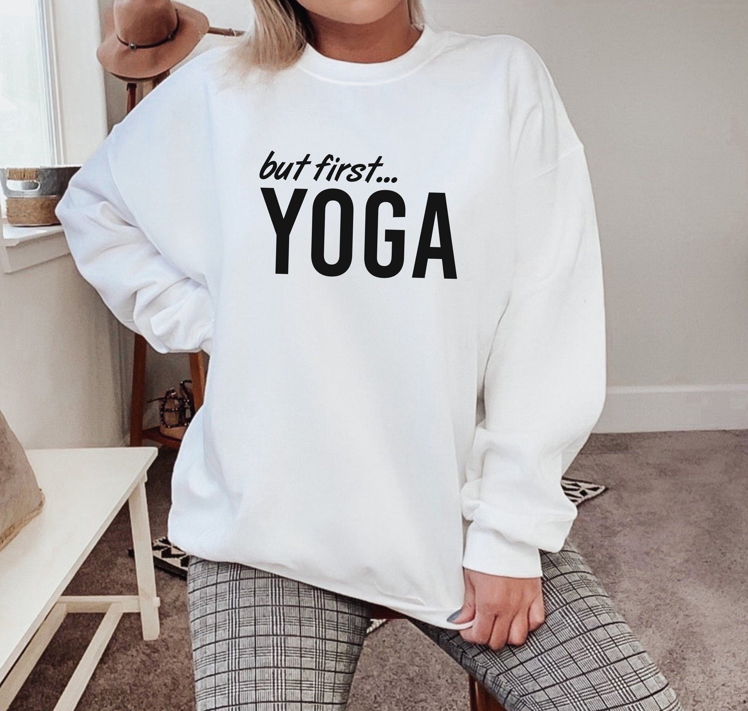 Woman wearing inspirational graphic t-shirt with meaningful quote or saying