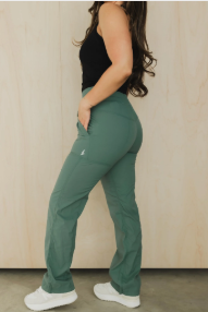 Women's wide-leg flare pants in sage green — comfortable flare leg bottoms for yoga, loungewear, and everyday wear