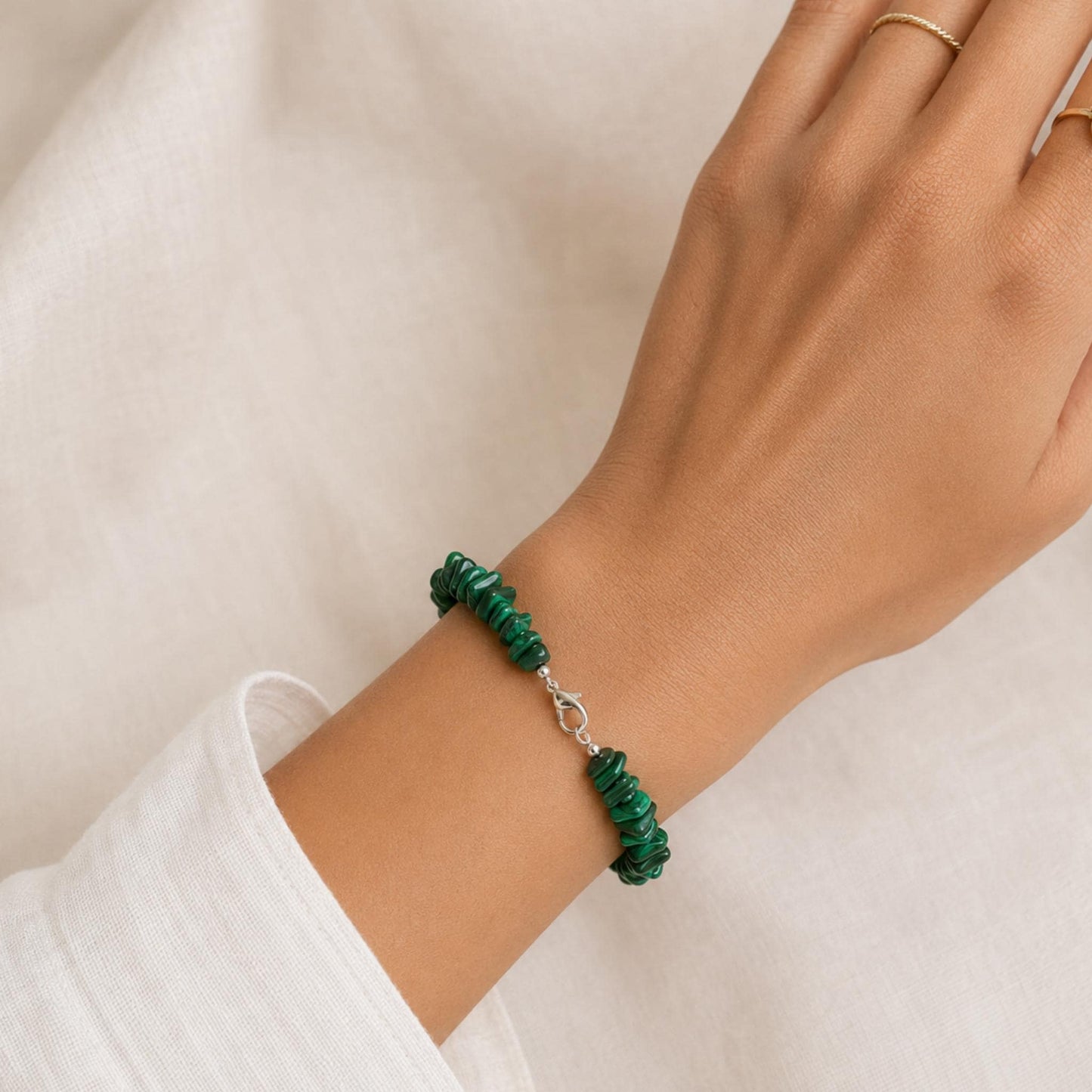 Handmade Malachite bracelet with lobster clasp — Reiki infused crystal jewelry for personal growth and emotional healing