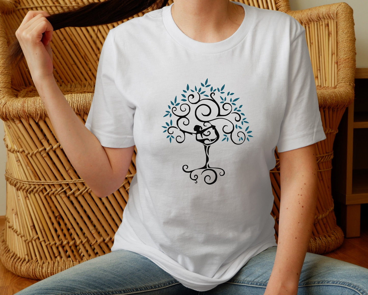 Beautiful tree of life yoga t-shirt as a perfect gift for spiritual women in white