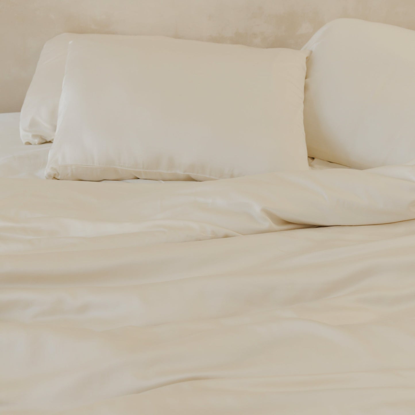 Bamboo sateen duvet cover set styled bed — OEKO-TEX certified, FSC organic bamboo