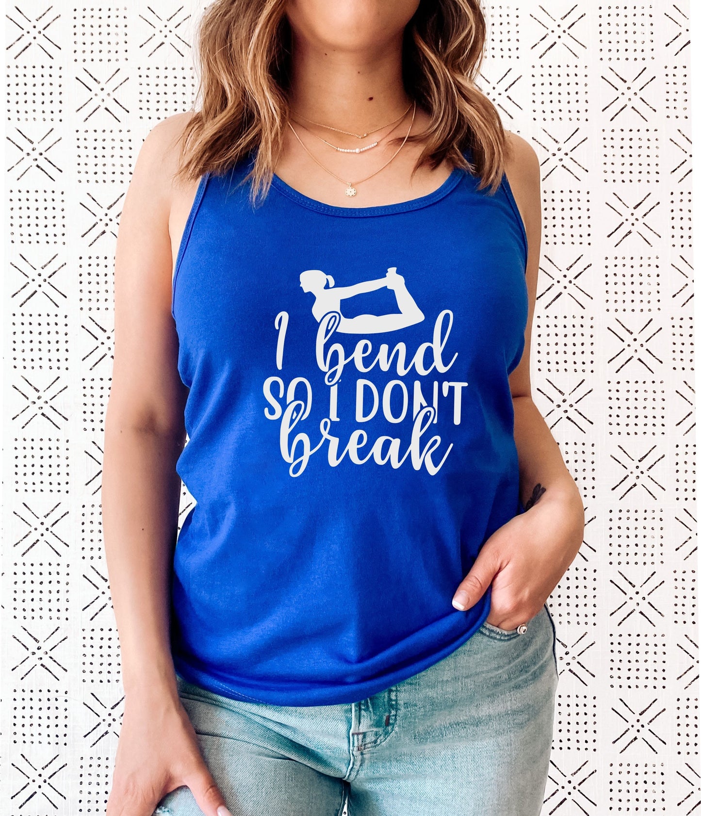 Empowering women's yoga tank top for studio, fitness and mindful active living in royal blue