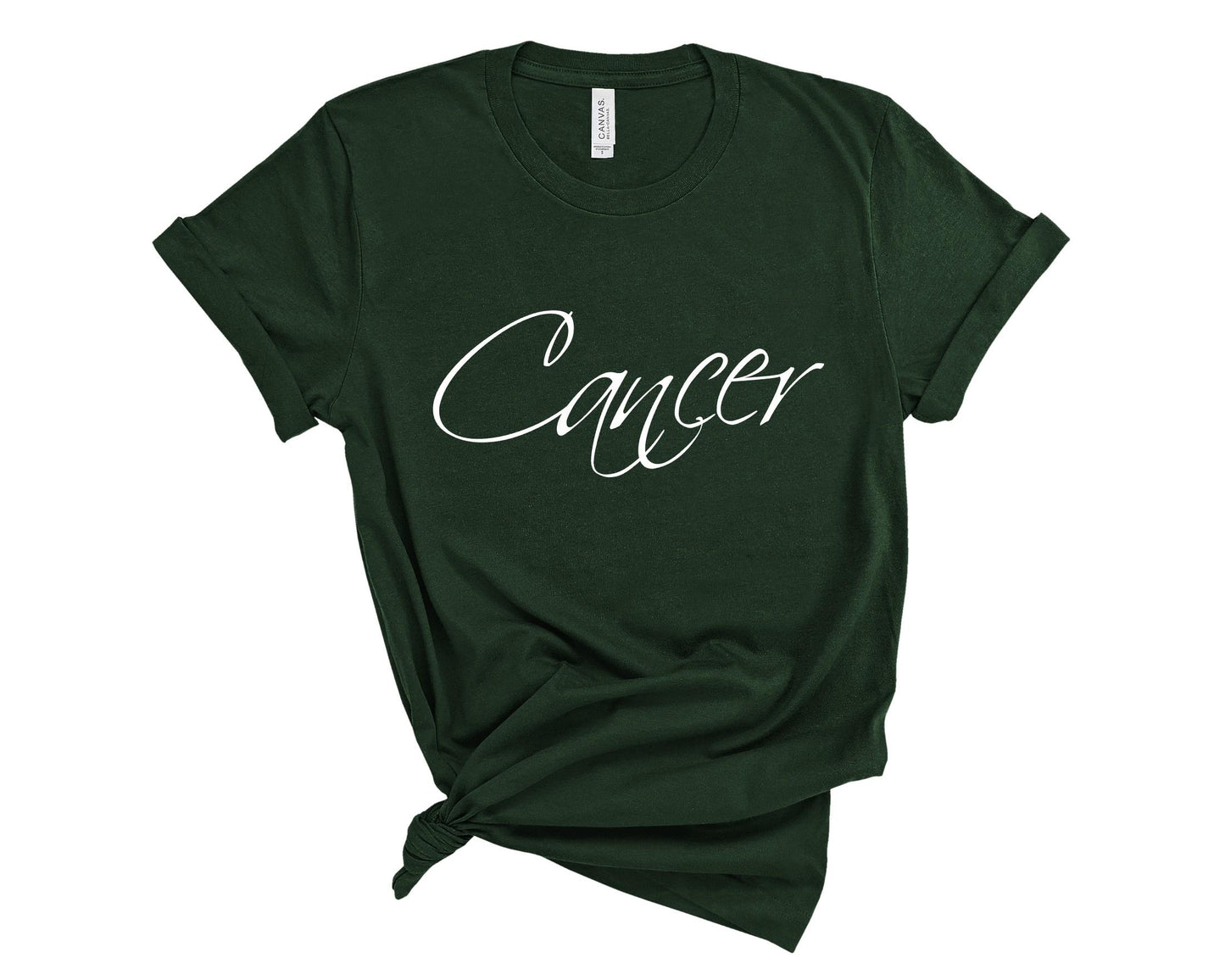 Astrology-loving women's Cancer t-shirt for zodiac enthusiasts and daily wear in dark green