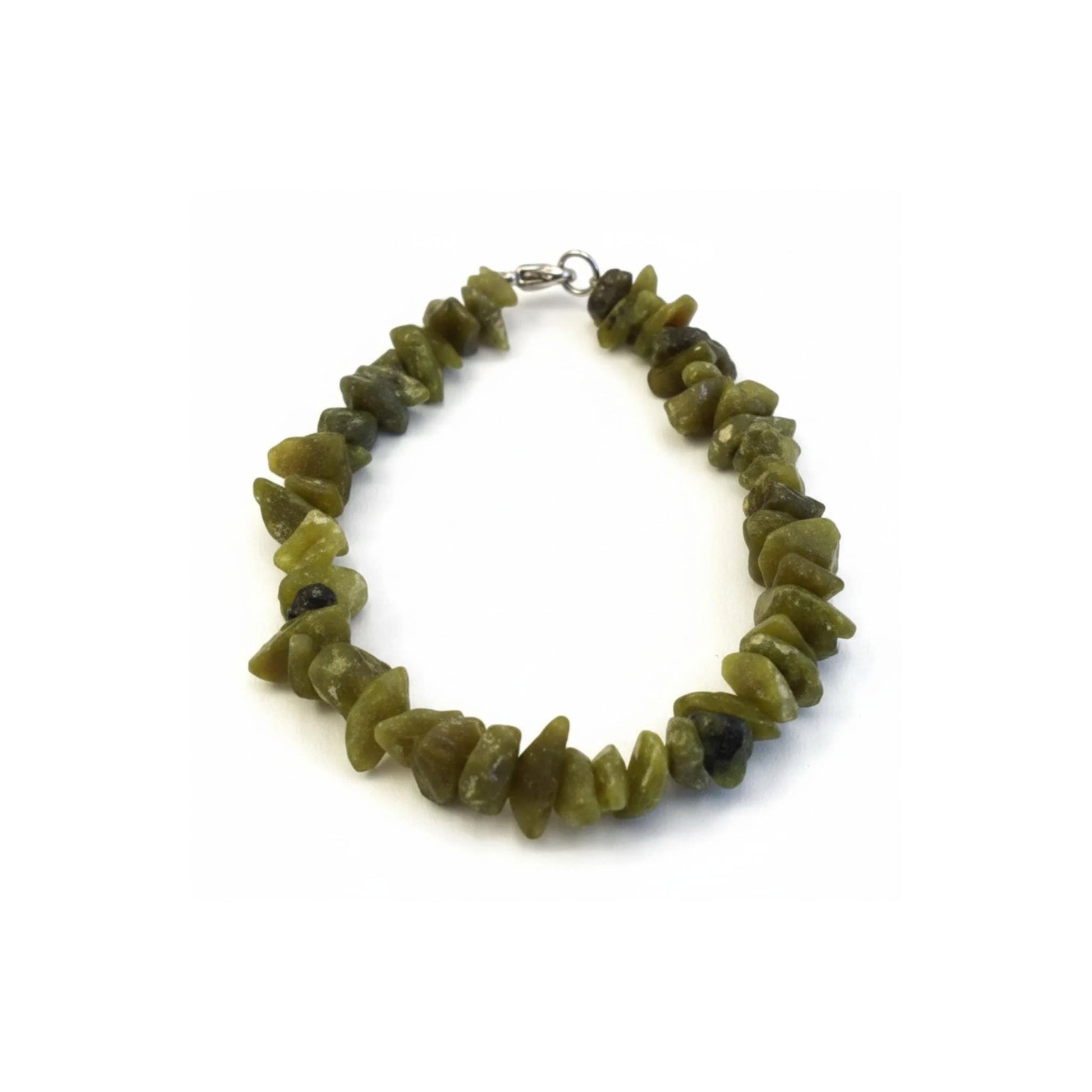 Serpentine crystal chip bracelet for Heart Chakra healing and emotional balance — ethically sourced gemstone jewelry