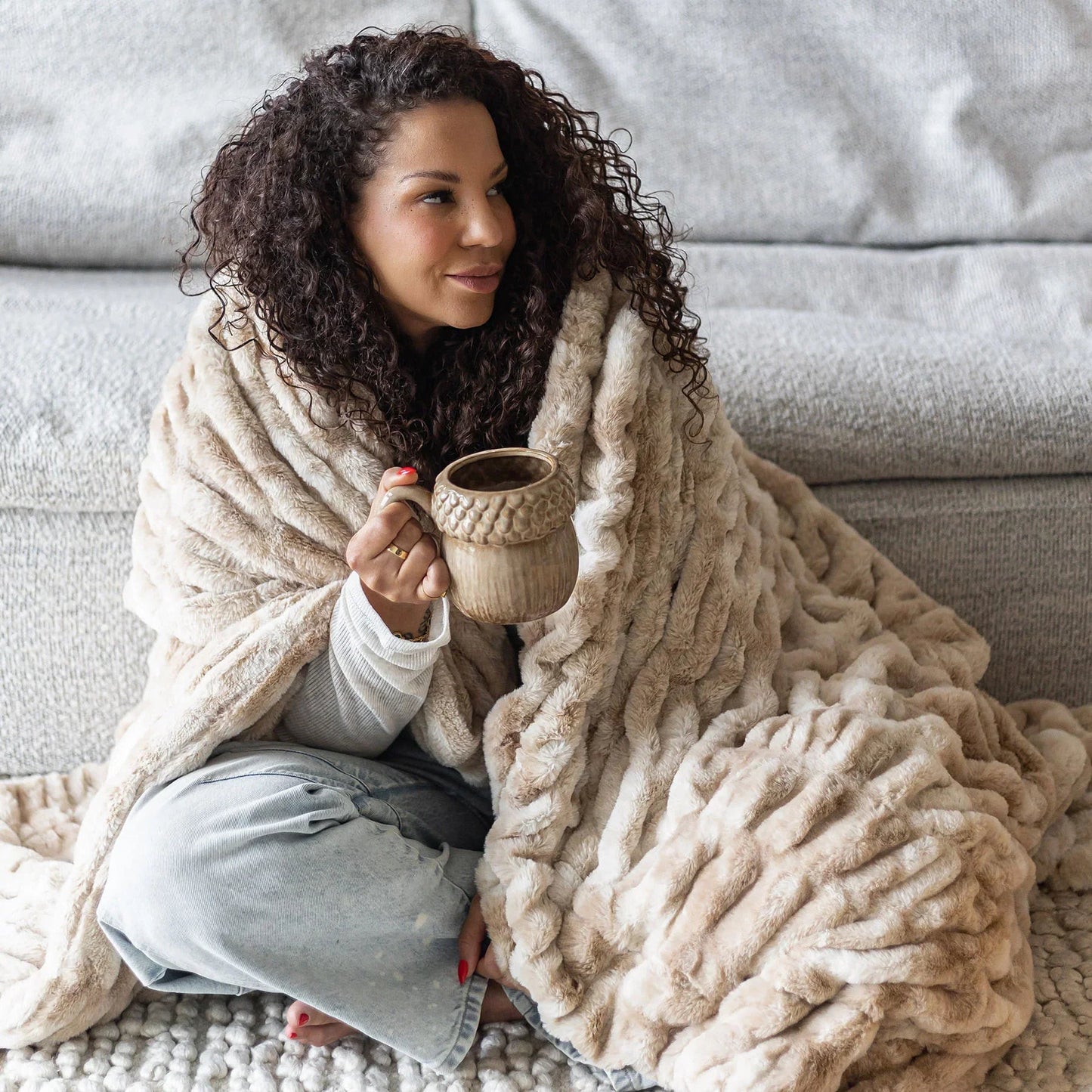 Caramel Swirl Double-Sided Minky Blanket — Ruched Plush
