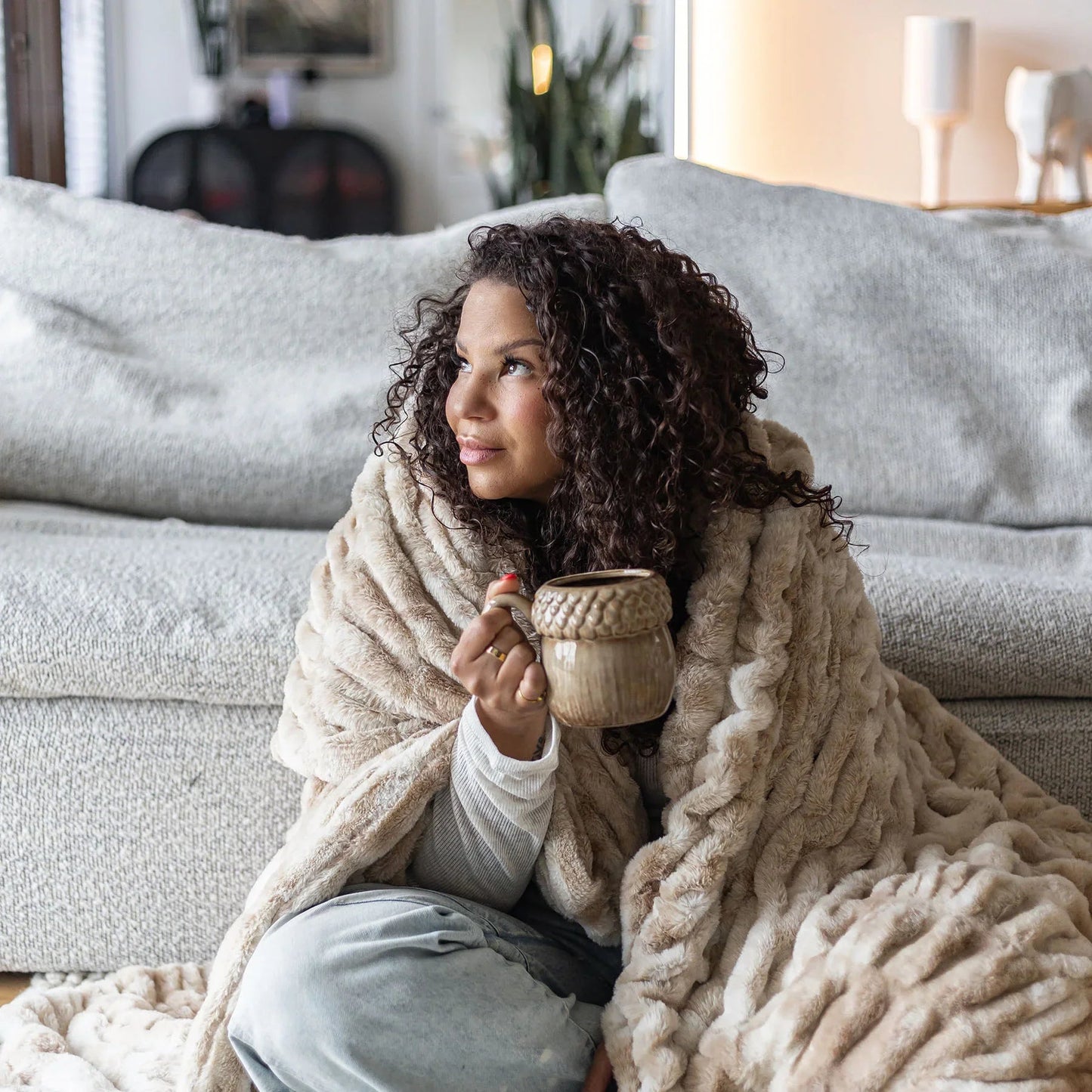 Caramel Swirl Double-Sided Minky Blanket — Ruched Plush
