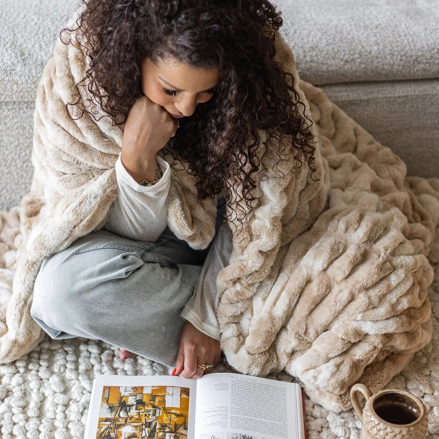 Caramel Swirl Double-Sided Minky Blanket — Ruched Plush