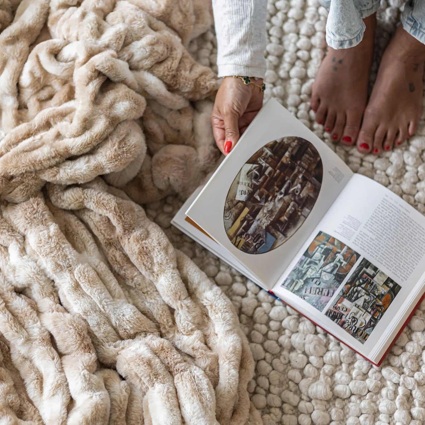Caramel Swirl Double-Sided Minky Blanket — Ruched Plush
