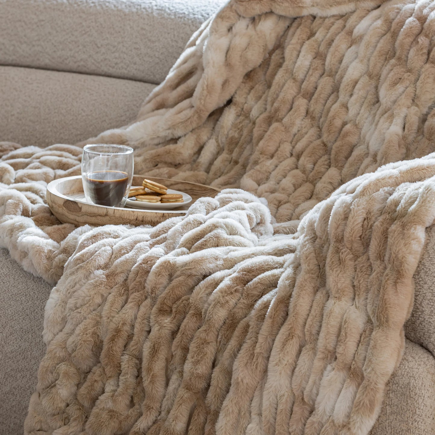 Caramel Swirl Double-Sided Minky Blanket — Ruched Plush