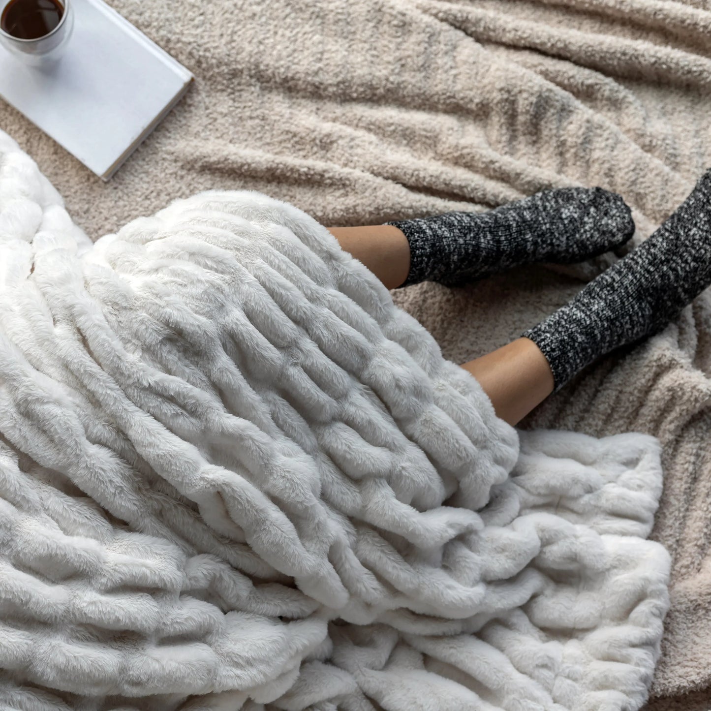 Cream Clouds Double-Sided Minky Blanket — Ruched Plush