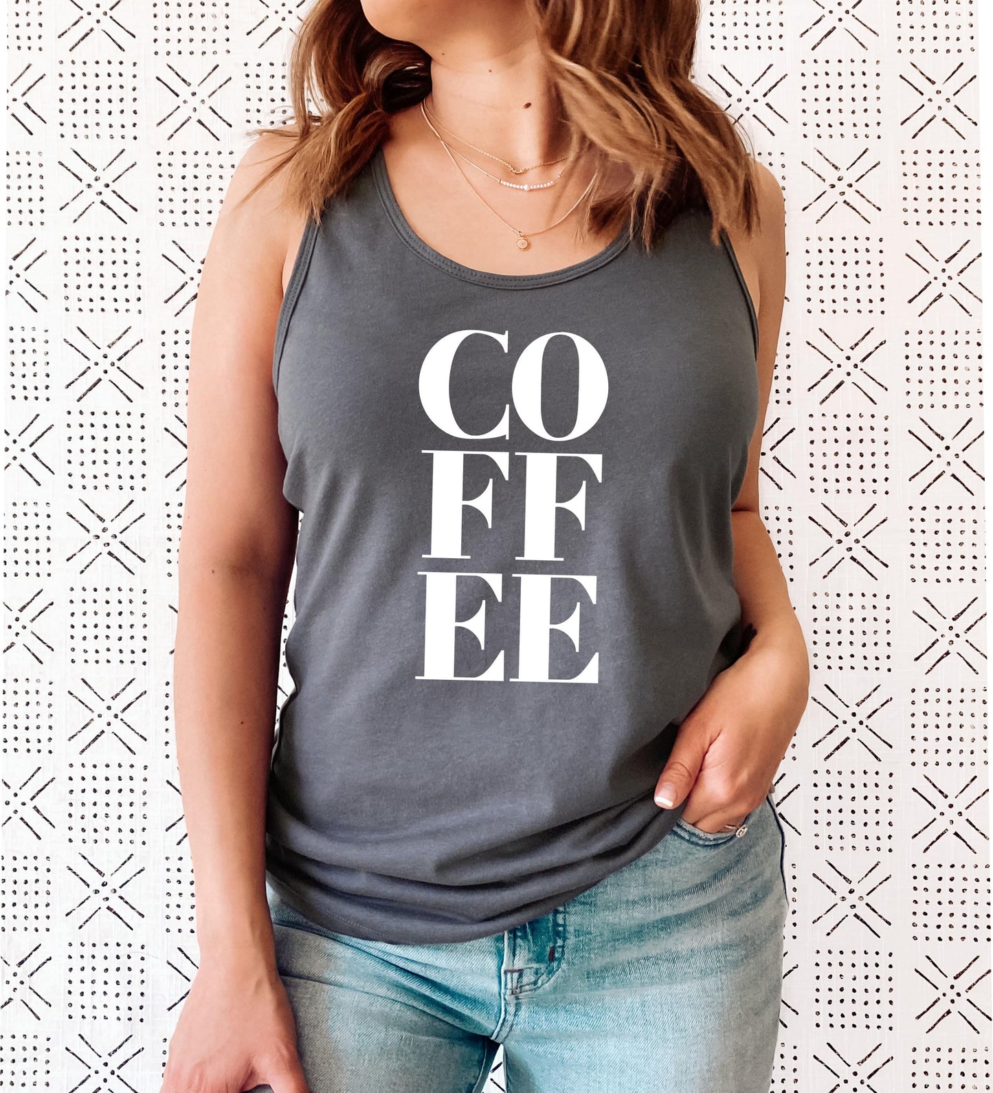Coffee racerback tank top in soft breathable fabric for yoga and everyday wear in dark grey
