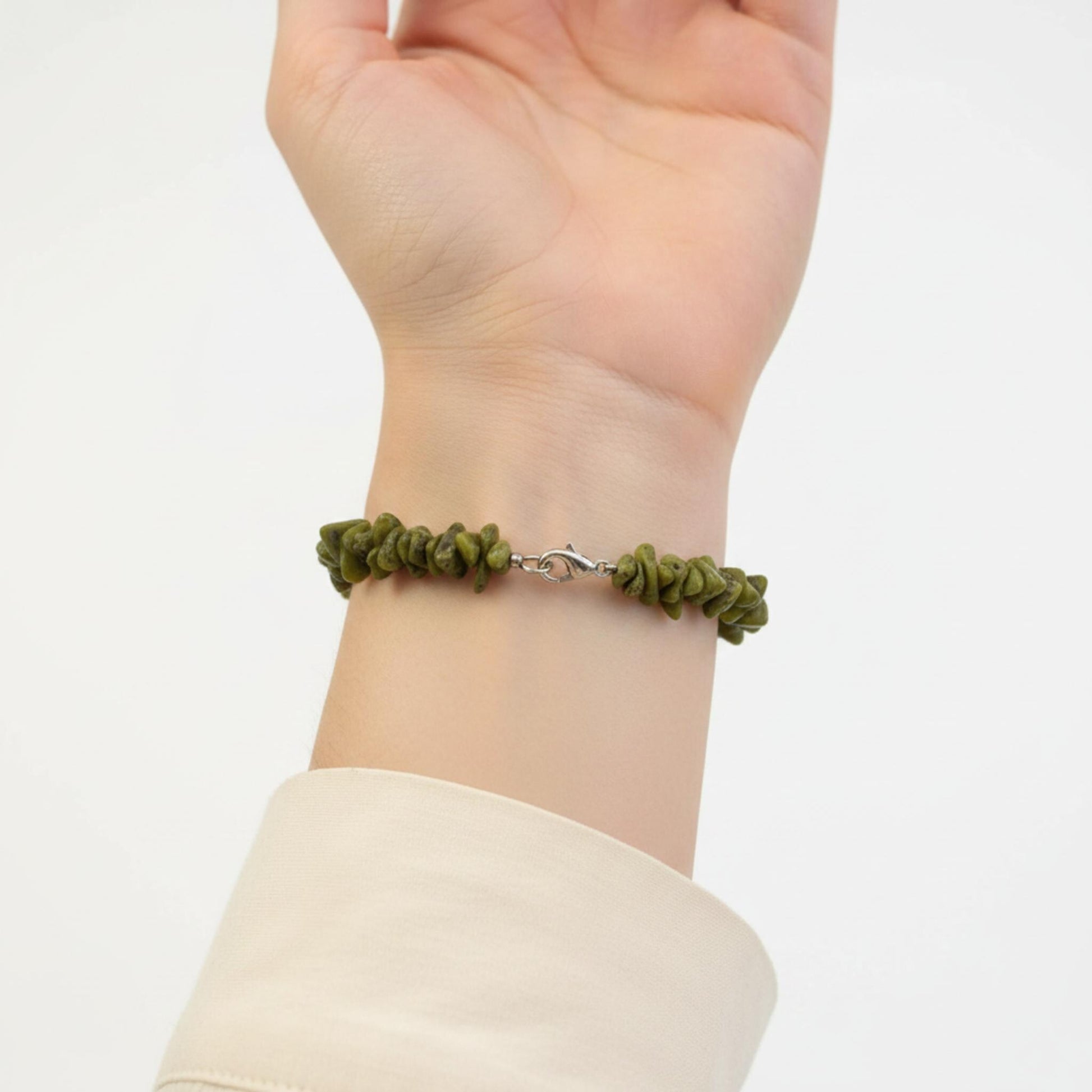 Handmade Serpentine bracelet with lobster clasp — Reiki infused crystal jewelry for grounding and emotional renewal
