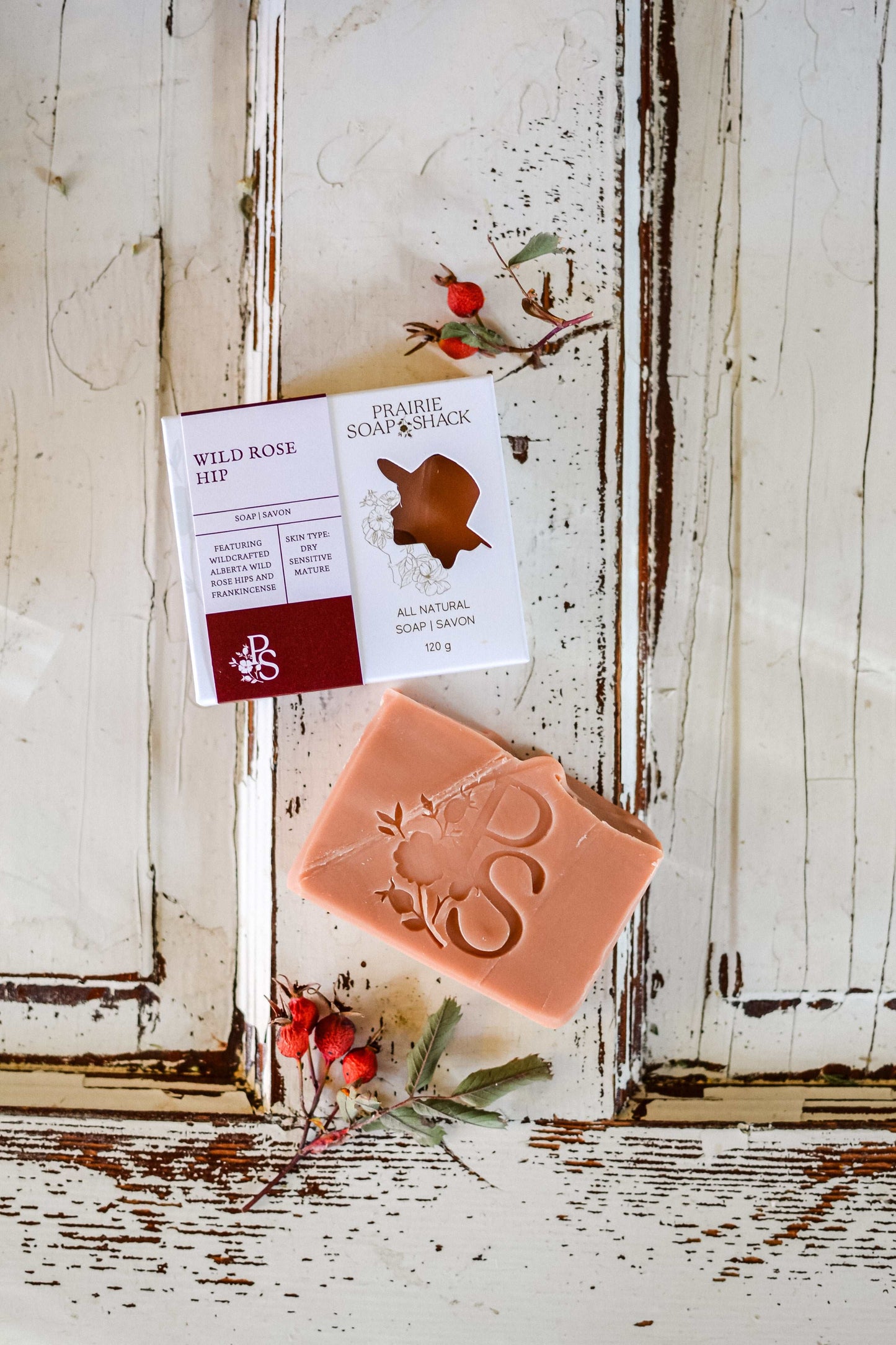 Wild rose hip soap bar in lifestyle setting for daily gentle skin cleansing