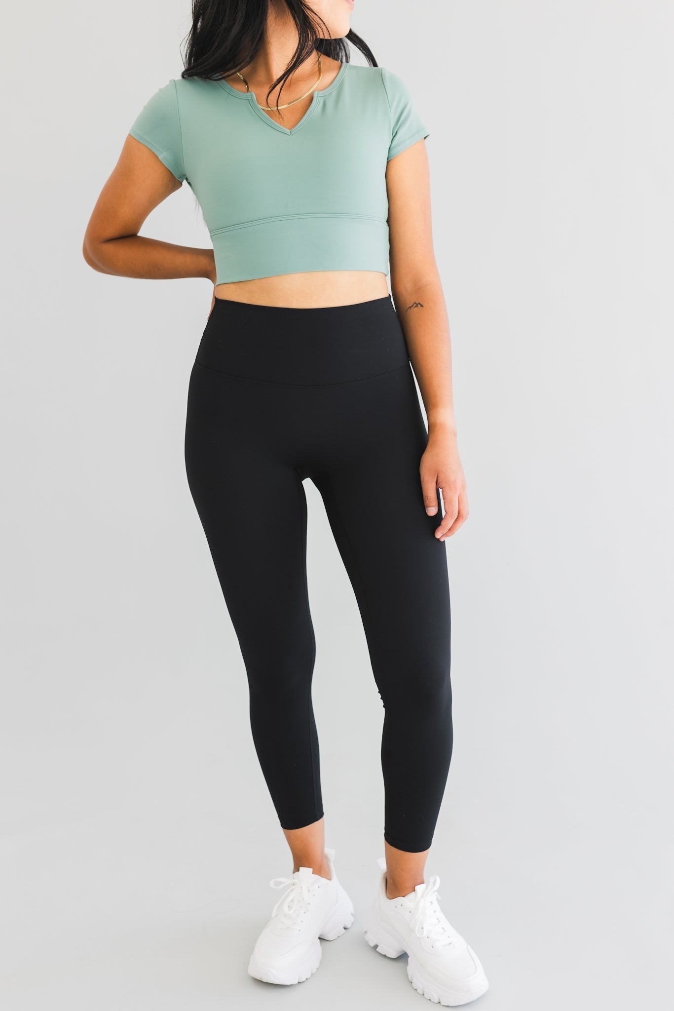 full front 25 inch barely there leggings in bluish black for workouts and everyday wear