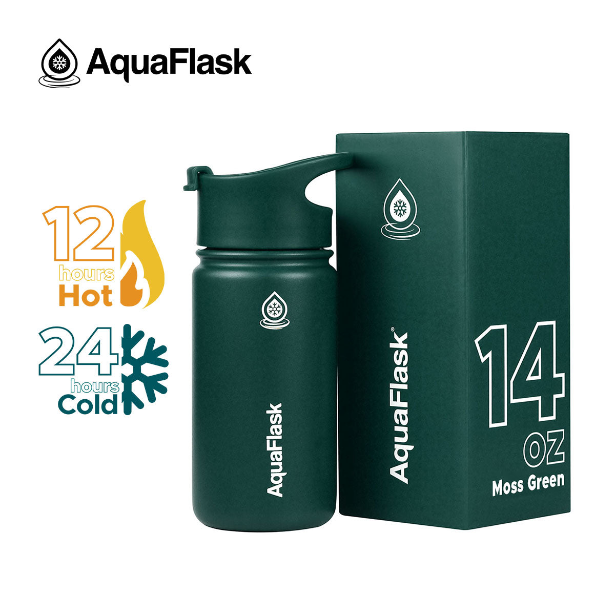 moss Leak-proof AquaFlask Original 14oz in multiple colour options