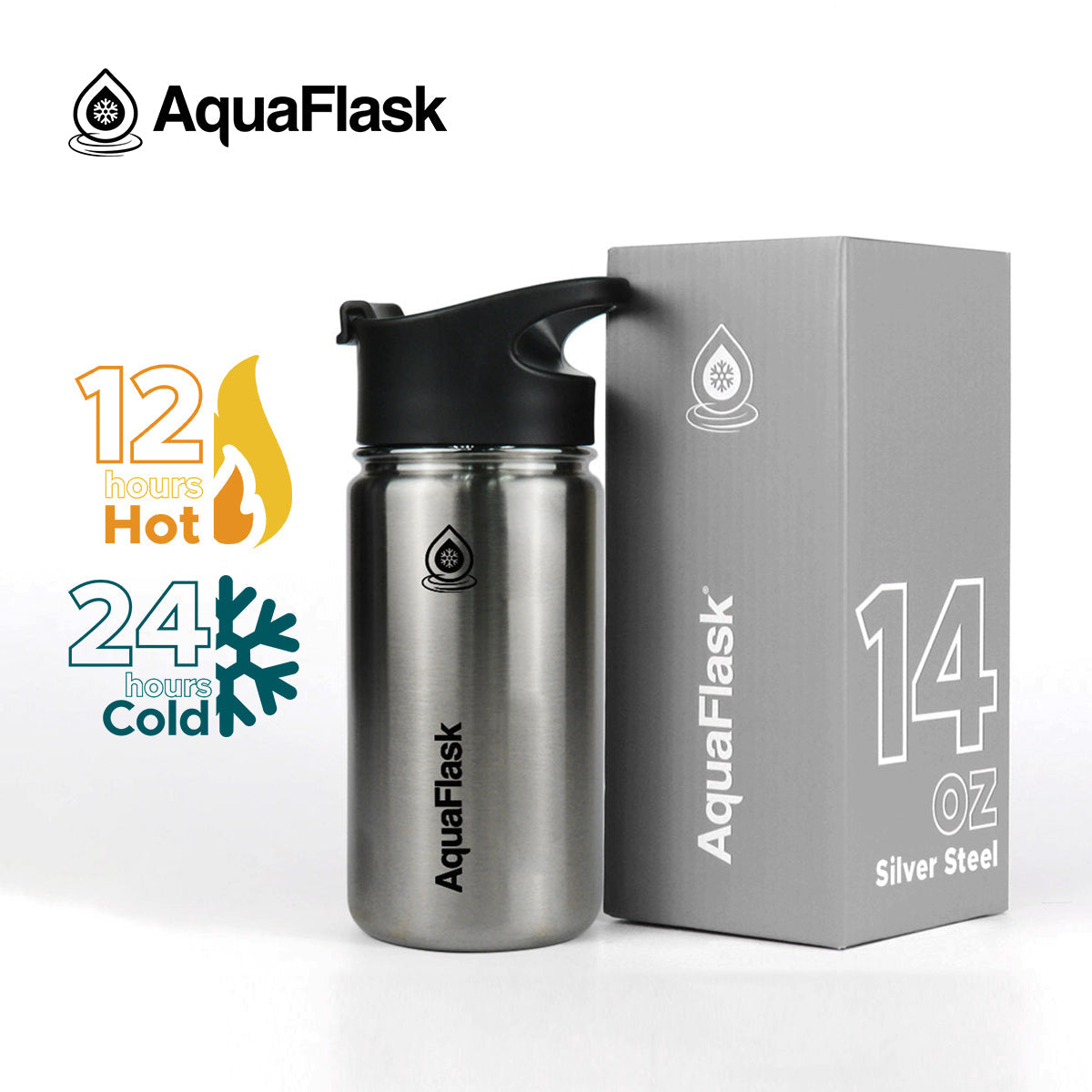 silver Reusable AquaFlask Original 14oz vacuum insulated bottle for hydration on the go