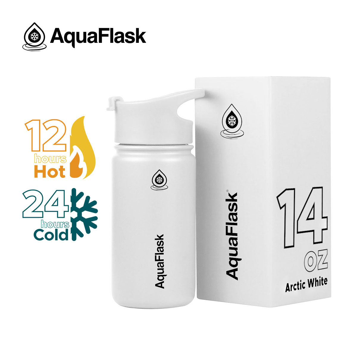 white Small AquaFlask Original 14oz perfect for kids, travel and desk use