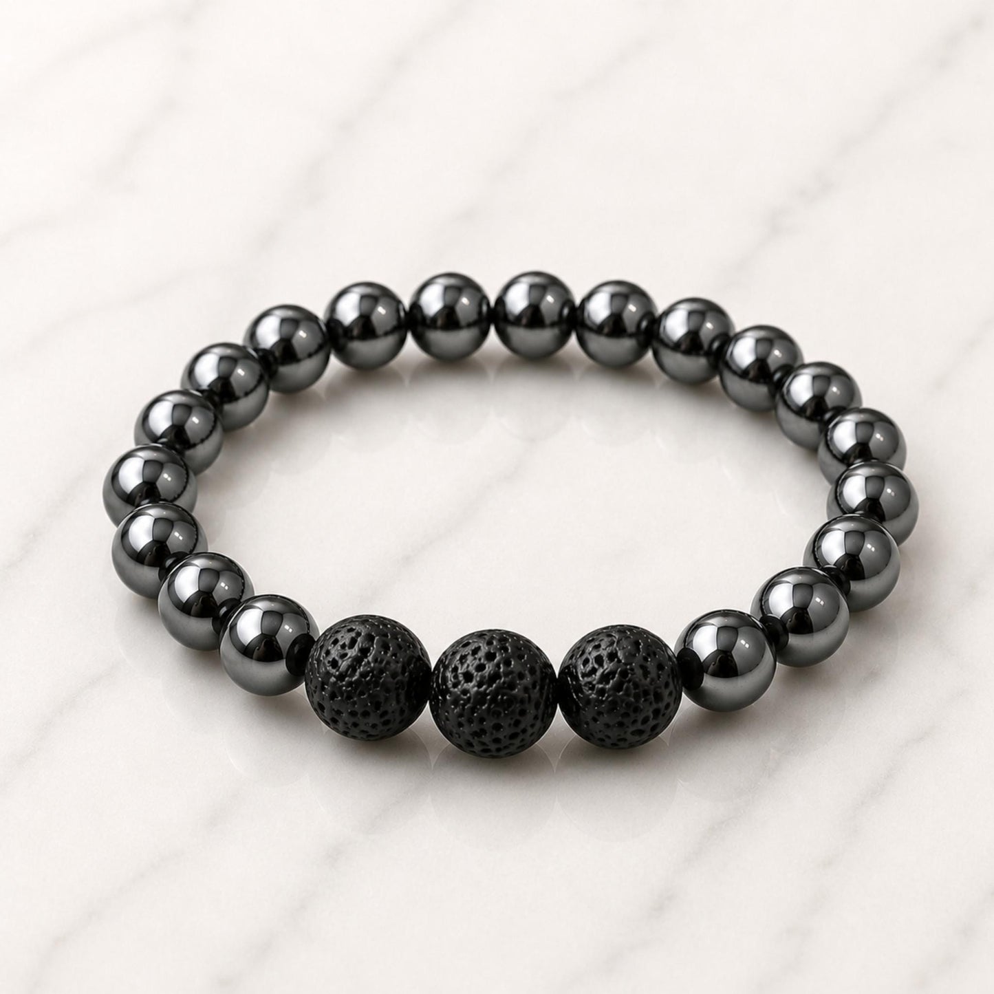 Hematite and lava stone bracelet stacked — Root Chakra gemstone jewelry for women, handmade in Canada