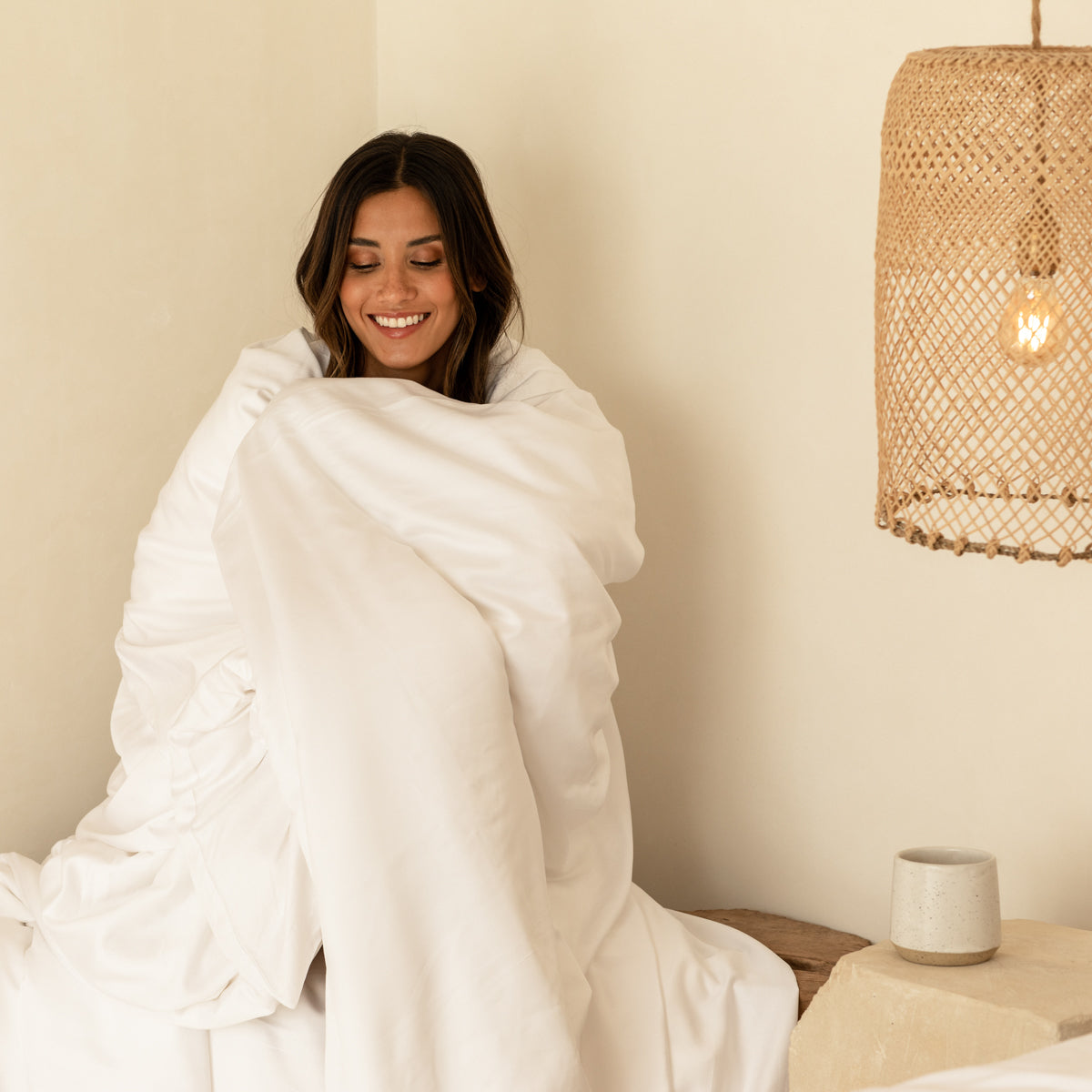 Bamboo sateen duvet cover set on styled bed — soft breathable luxury bedding